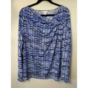 NWT Liz Claiborne Bluesy Geometric Pullover W Unique Neck Size L